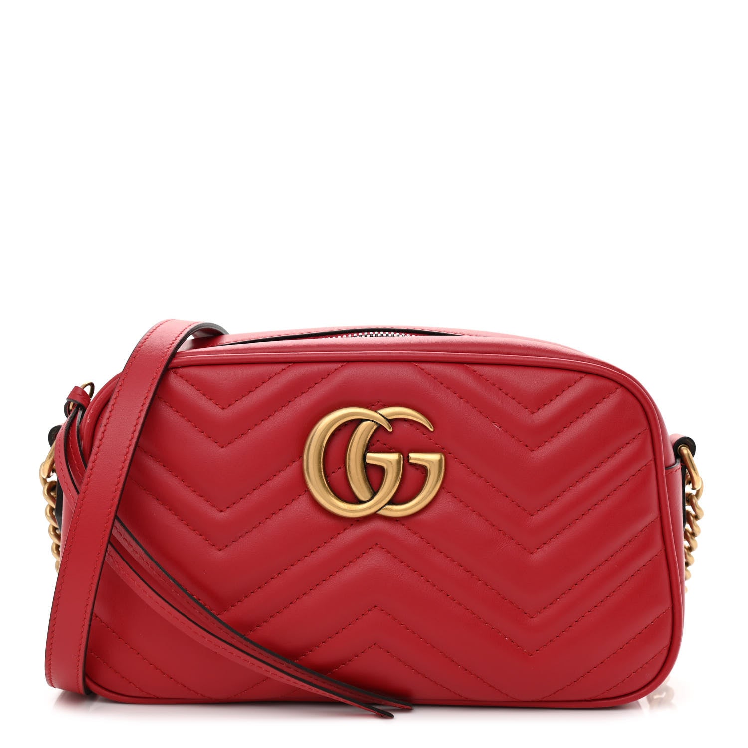 Gucci Calfskin Matelasse Small GG Marmont Chain Shoulder Bag Hibiscus Red 1 of 11