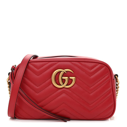 Gucci Calfskin Matelasse Small GG Marmont Chain Shoulder Bag Hibiscus Red 1 of 11