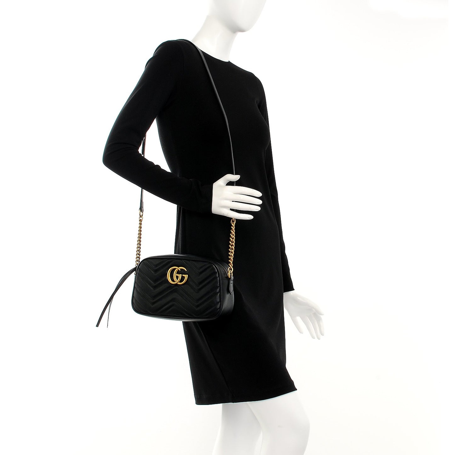 Calfskin Matelasse Small GG Marmont Chain Shoulder Bag Black