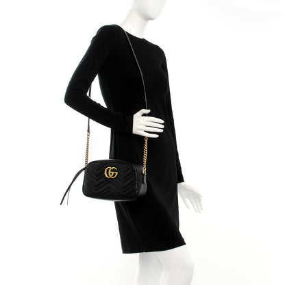 Gucci Calfskin Matelasse Small GG Marmont Chain Shoulder Bag Black 2 of 8