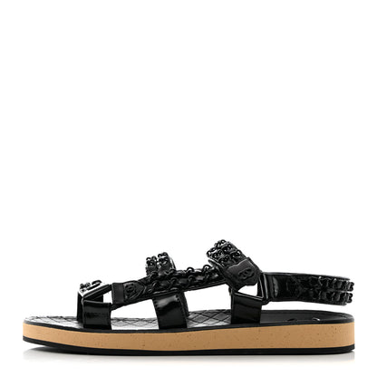 Chanel Laminated Goatskin Chain Sandals 36.5 Black 1 of 11