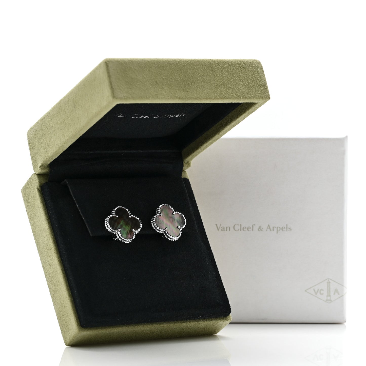 18K White Gold Grey Mother of Pearl Magic Alhambra Earrings