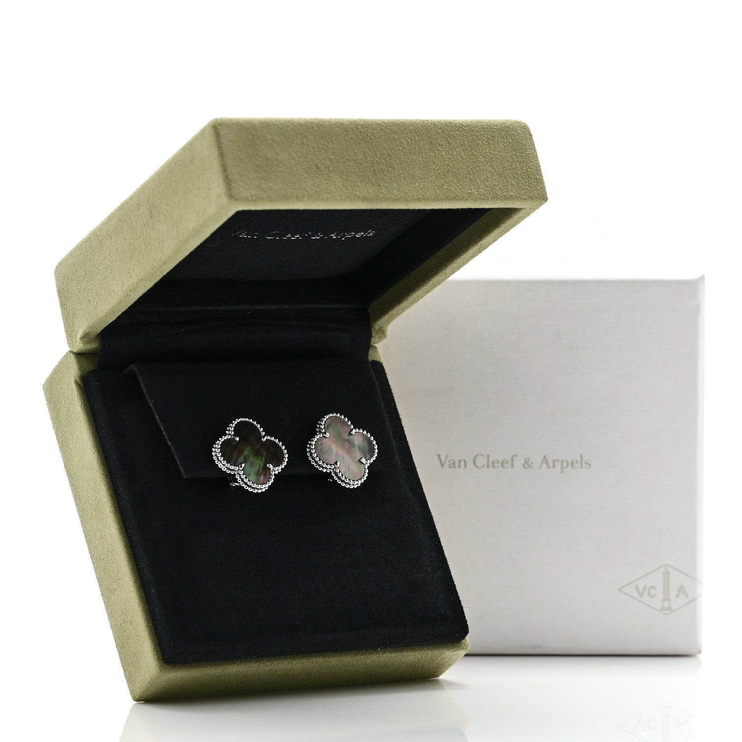Van Cleef & Arpels 18K White Gold Grey Mother of Pearl Magic Alhambra Earrings 5 of 5