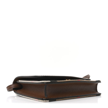 Burberry Grained Calfskin House Check Tartan Mix Hampshire Wallet On Chain Tan 4 of 10