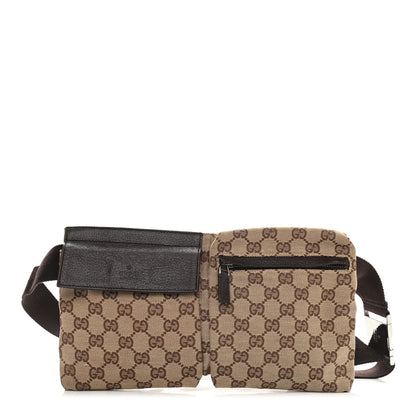 Gucci GG Monogram Double Pocket Belt Bag Dark Brown 1 of 12