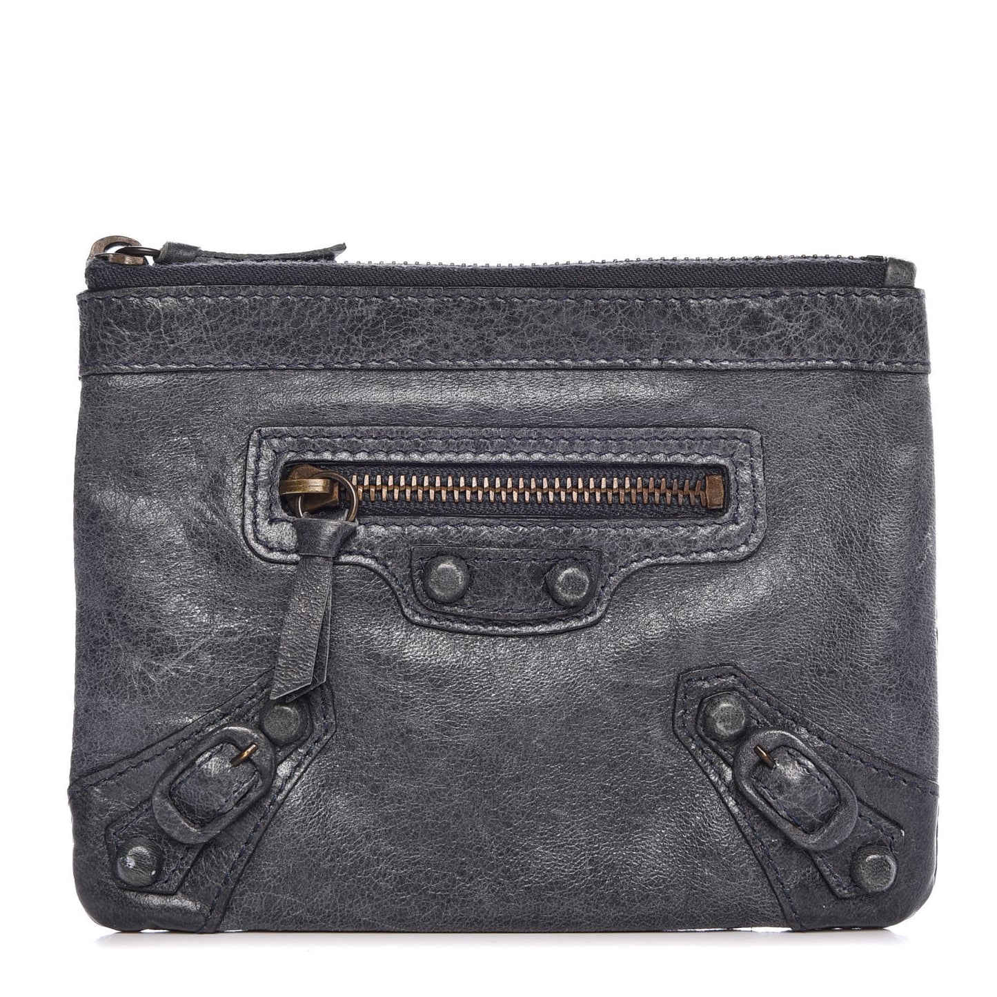 Agneau Rubber Covered Classic Hardware M Porte-Monnaie Coin Purse Grey