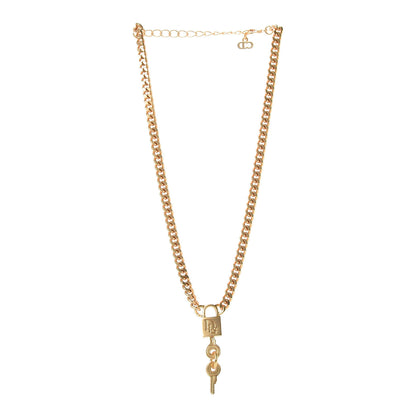 Christian Dior Metal Lock and Key Necklace Matte Gold 3 of 5