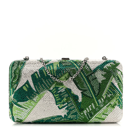 Judith Leiber Crystal Tropic Banana Leaves Minaudiere Clutch Green Silver 1 of 9