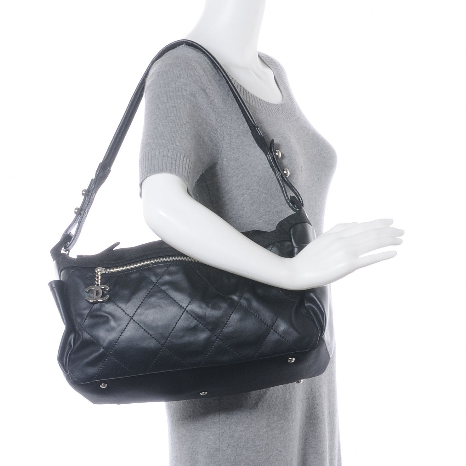 Chanel Coated Canvas Paris Biarritz Hobo Black 2 of 7