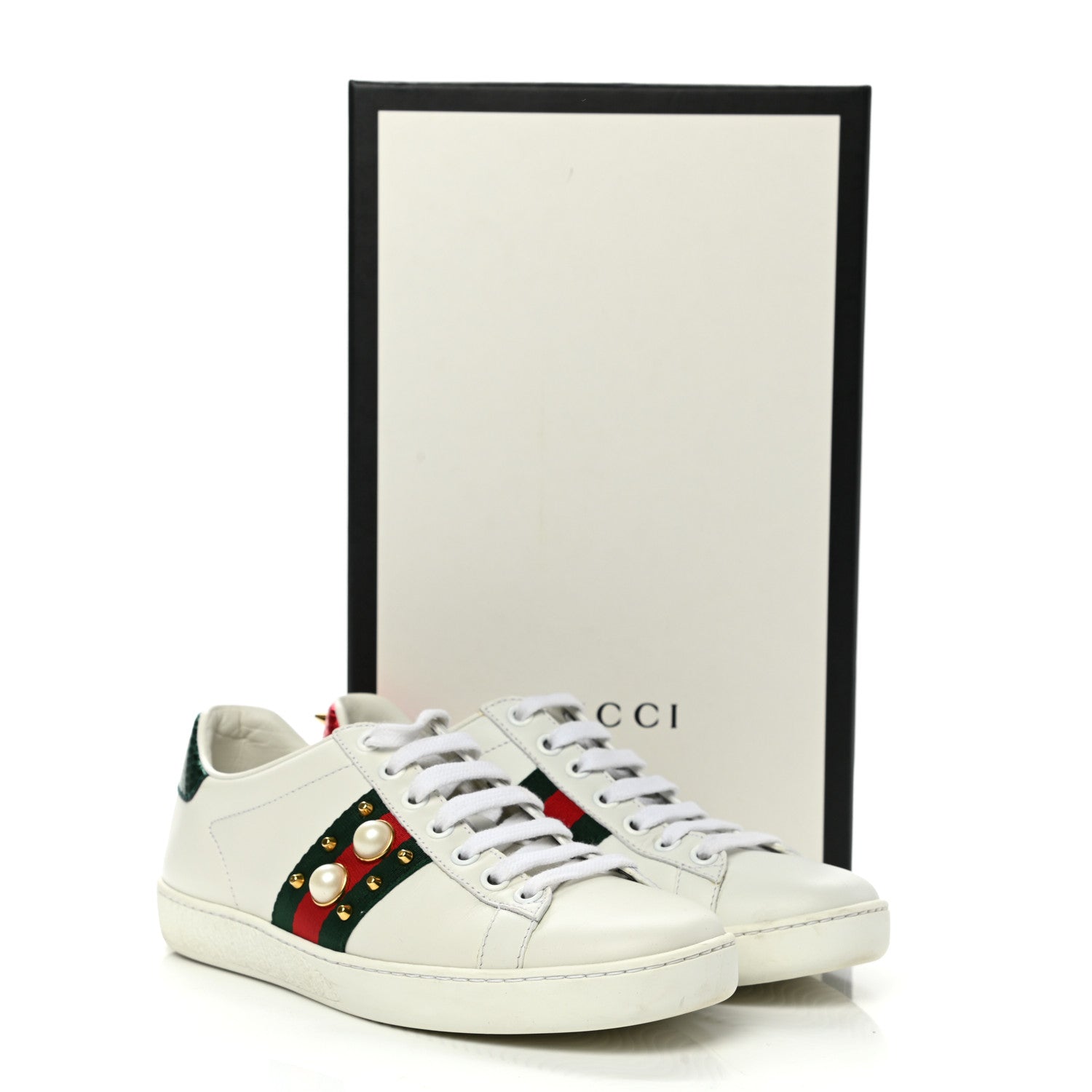 Gucci Calfskin Web Pearl Studded Womens Ace Sneakers 35 White 9 of 9