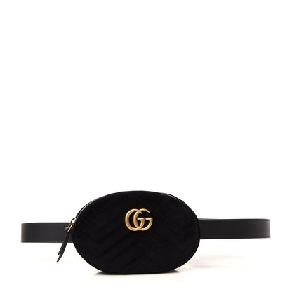 Gucci Velvet Matelasse GG Marmont Belt Bag 95 38 Black 1 of 10