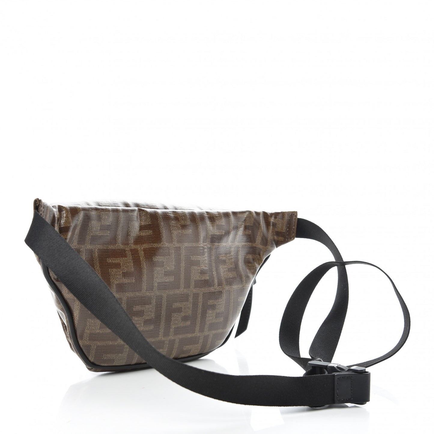 Glazed Fabric Vitello Century FF 1974 Stamp Patch Pocket Belt Bag Mogano Panna Black