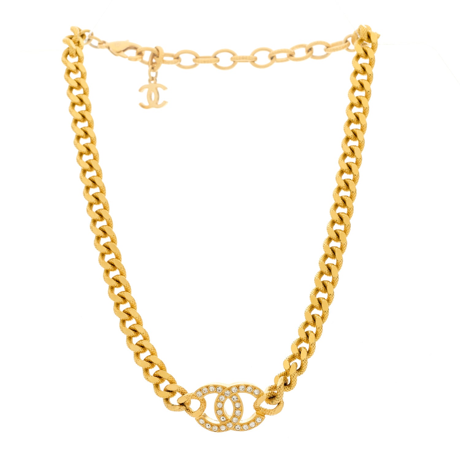 Chanel Crystal Chain Link CC Choker Necklace Gold 2 of 5