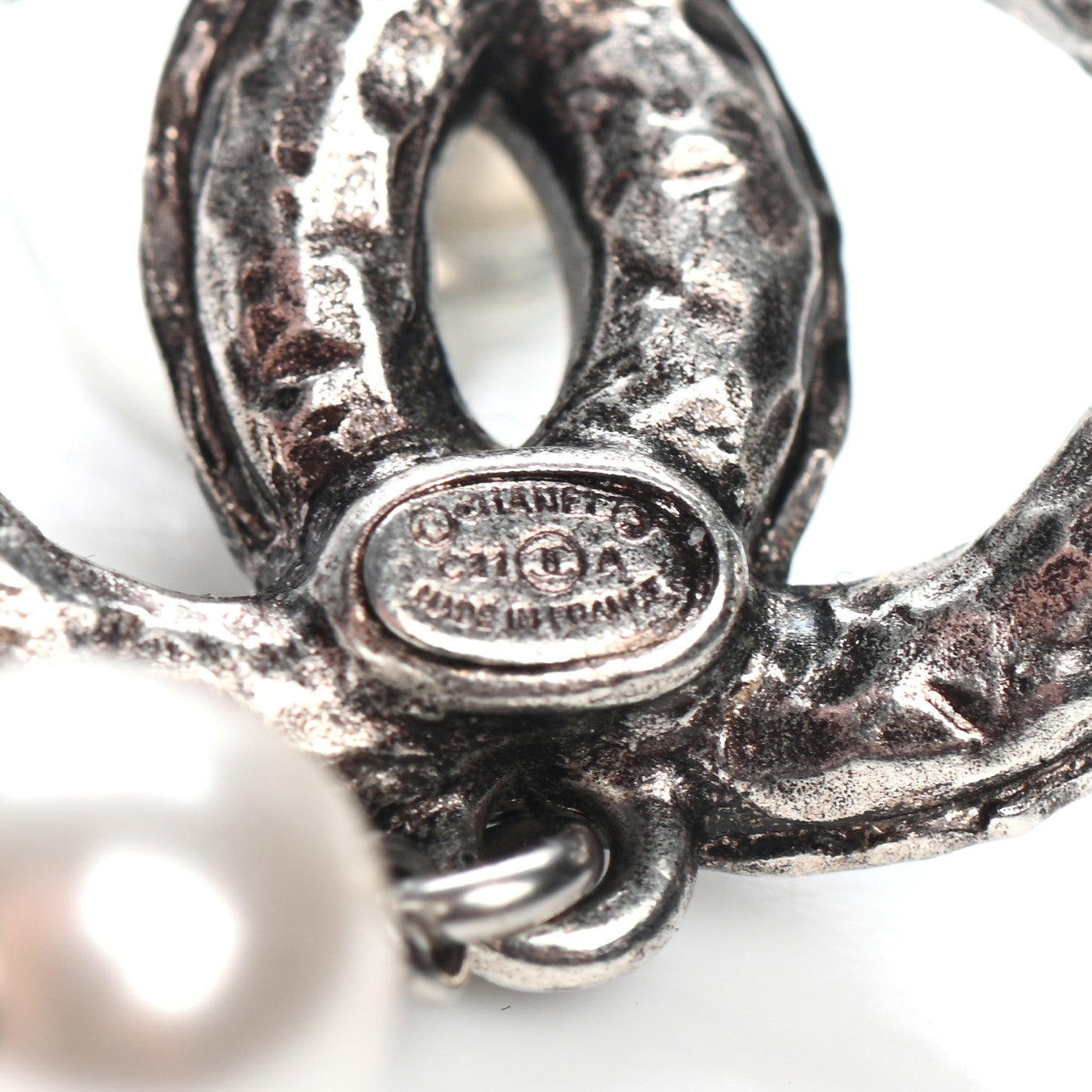 Chanel Crystal Pearl CC Drop Earrings Silver 4 of 4