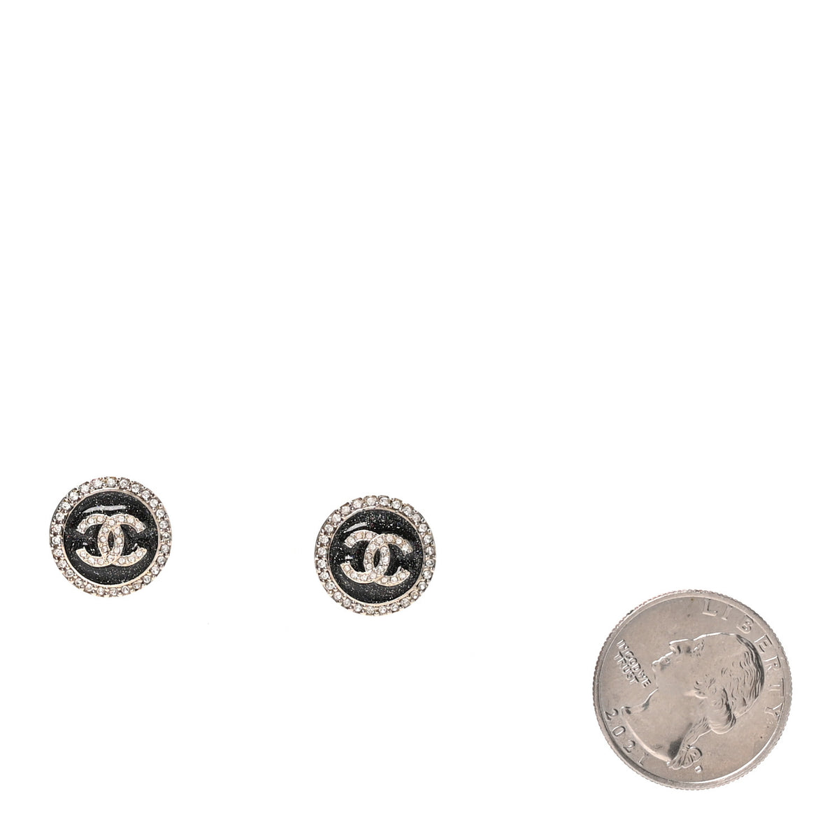 Glitter Enamel Crystal CC Stud Earrings Black Gold