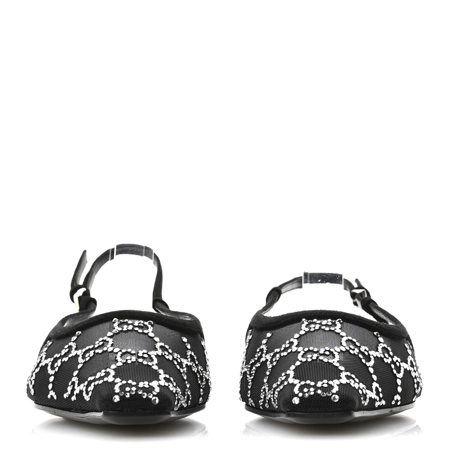 Tela Retino Kid Scamosciato Crystal GG Monogram Square Demi Ballet Flats 37 Black
