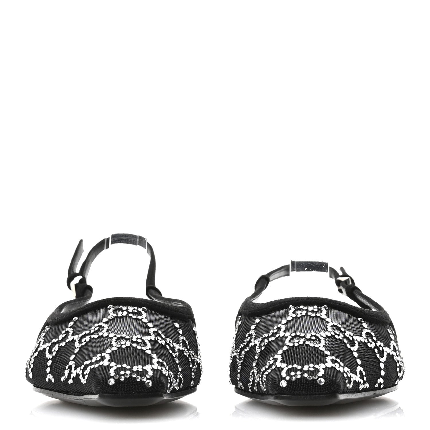 Gucci Tela Retino Kid Scamosciato Crystal GG Monogram Square Demi Ballet Flats 37 Black 3 of 11