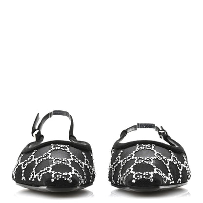 Gucci Tela Retino Kid Scamosciato Crystal GG Monogram Square Demi Ballet Flats 37 Black 3 of 11