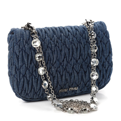 Miu Miu Denim Matelasse Crystal Chain Crossbody Bag Blue 3 of 11