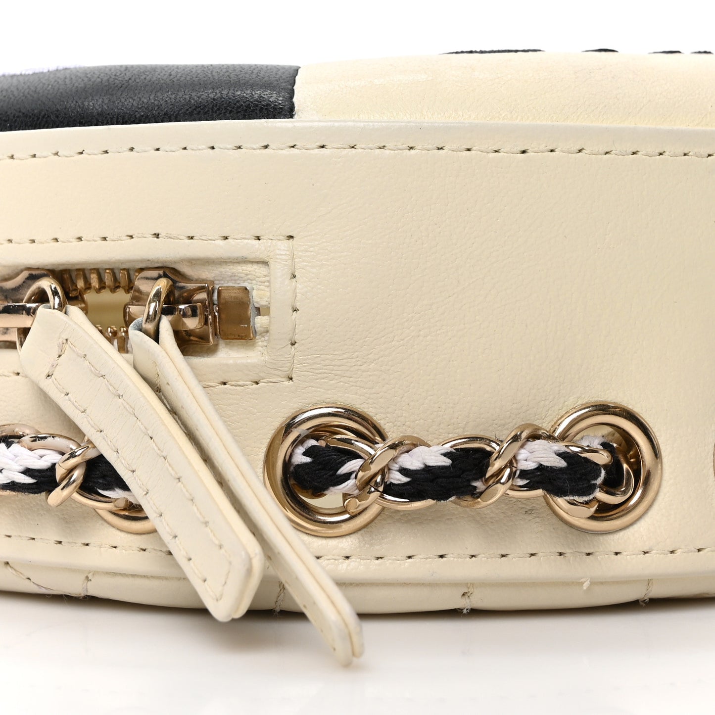 Lambskin Coco Lifesaver Round Bag Black White