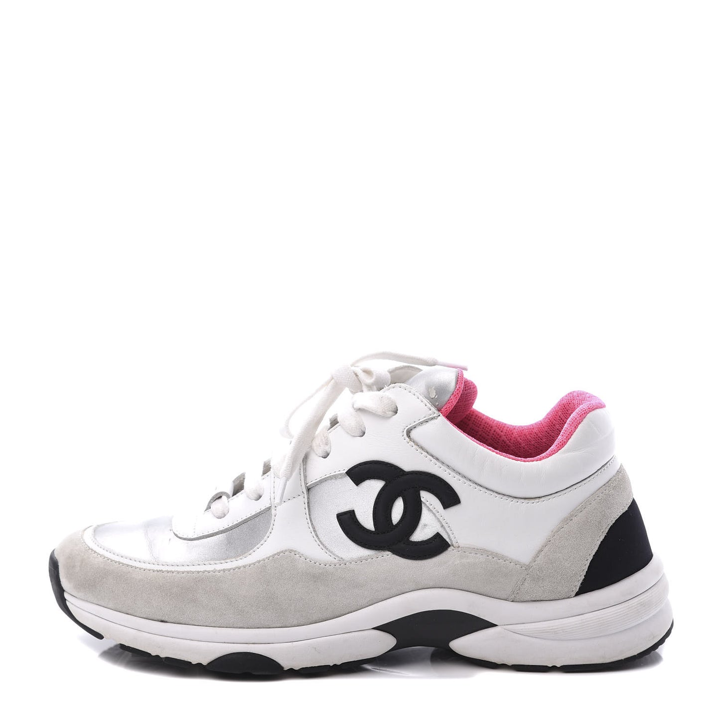 Calfskin Fabric Sneakers 38 White Silver Fluo Pink