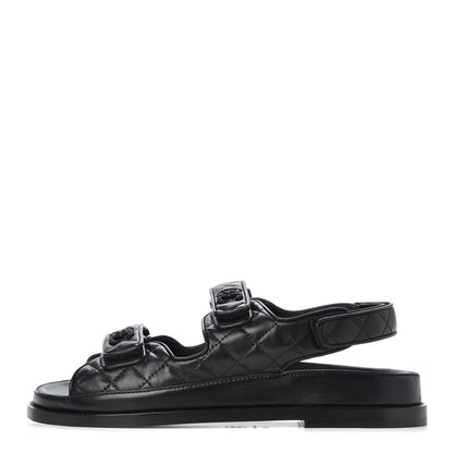 Chanel Lambskin Quilted Velcro Dad Sandals 38.5 Black 1 of 9