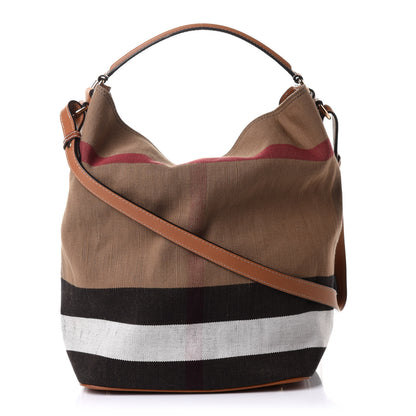 Burberry Canvas Mega Check Medium Ashby Hobo Saddle Brown 1 of 11