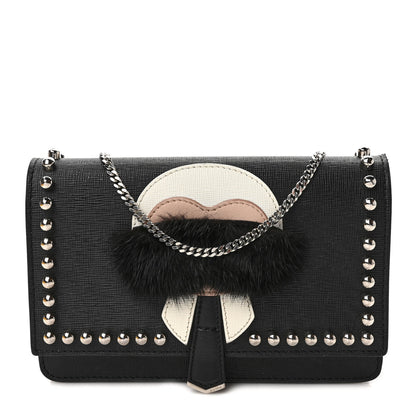 Fendi Vitello Elite Mink Fur Studded Karlito Tube Wallet on Chain Black 1 of 11