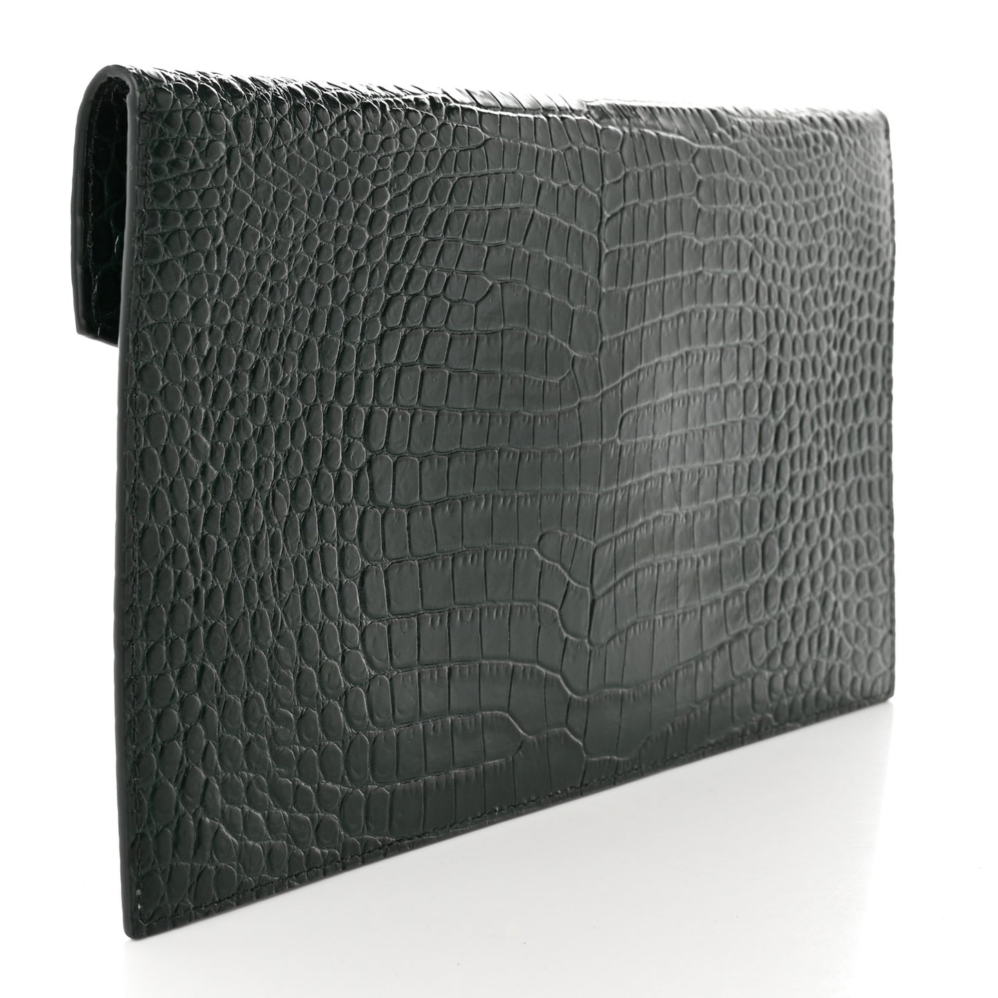 Calfskin Crocodile Embossed Uptown Monogram Clutch Dark Green