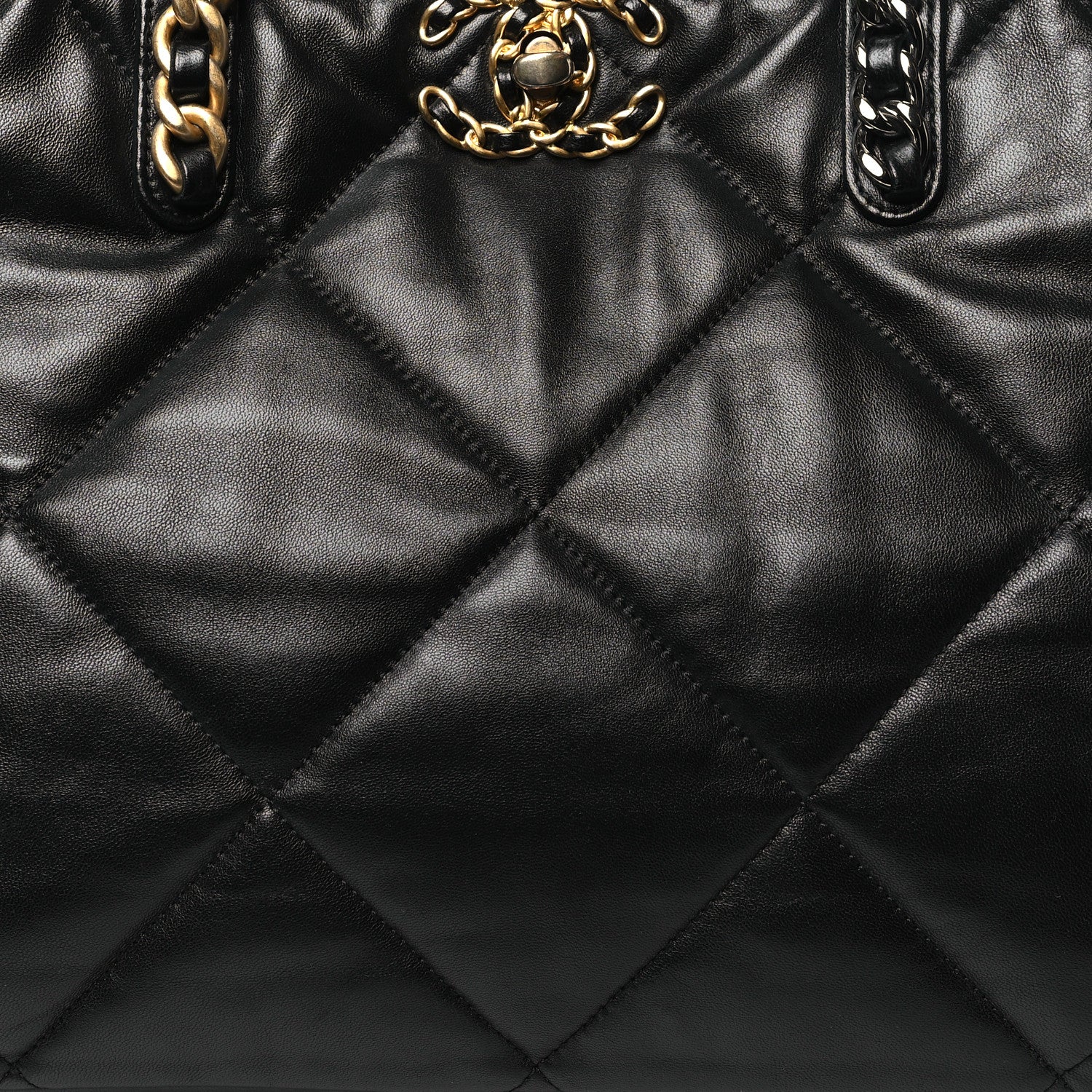 Chanel Lambskin Quilted Chanel 19 East West Shopping Bag Black 8 of 10