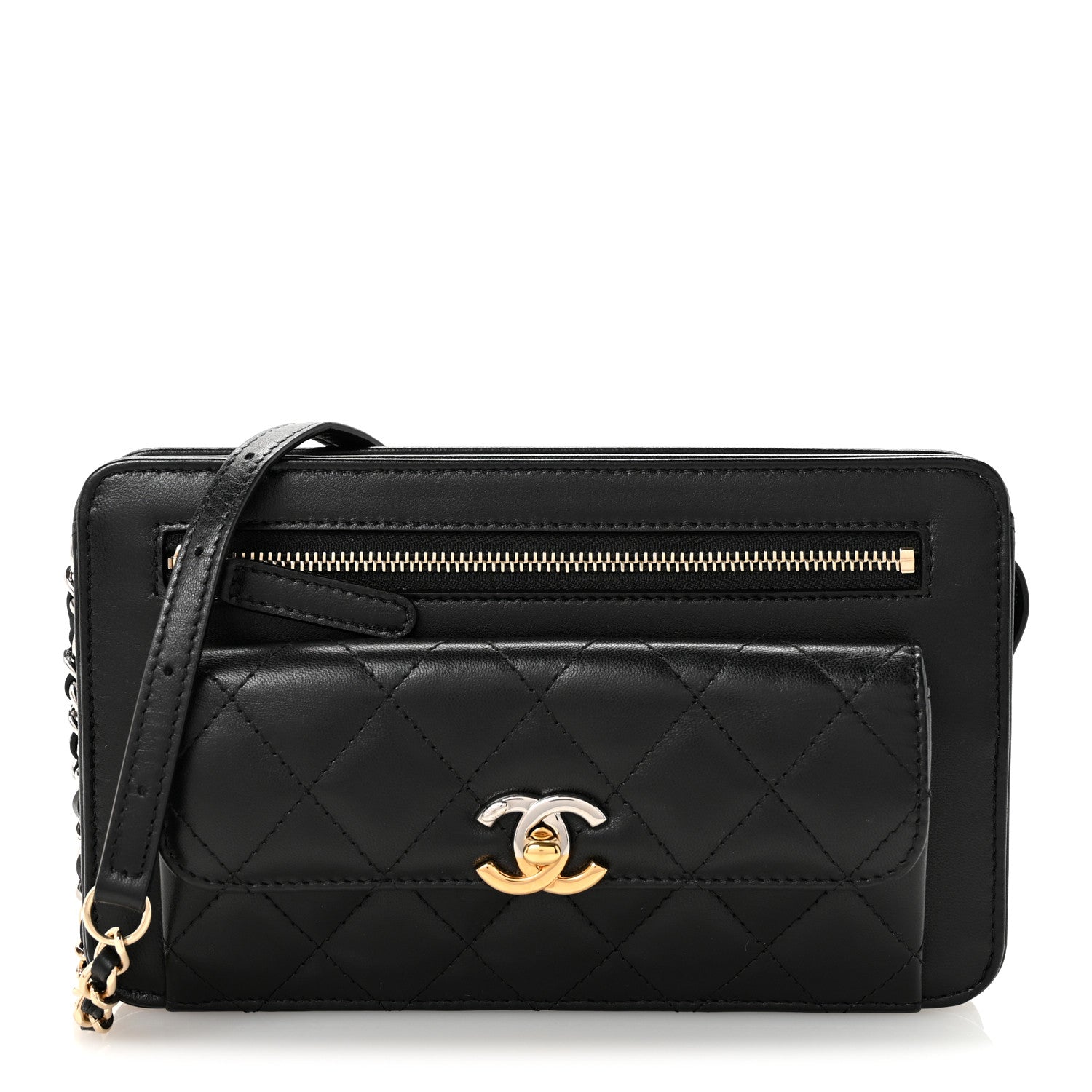 Chanel Lambskin Quilted Front Pocket Clutch With Chain Black 1 of 12