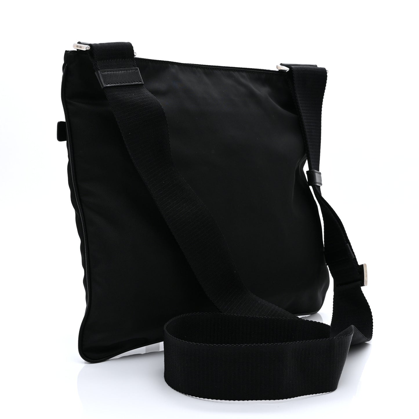 Tessuto Nylon Saffiano Flat Messenger Bag Black