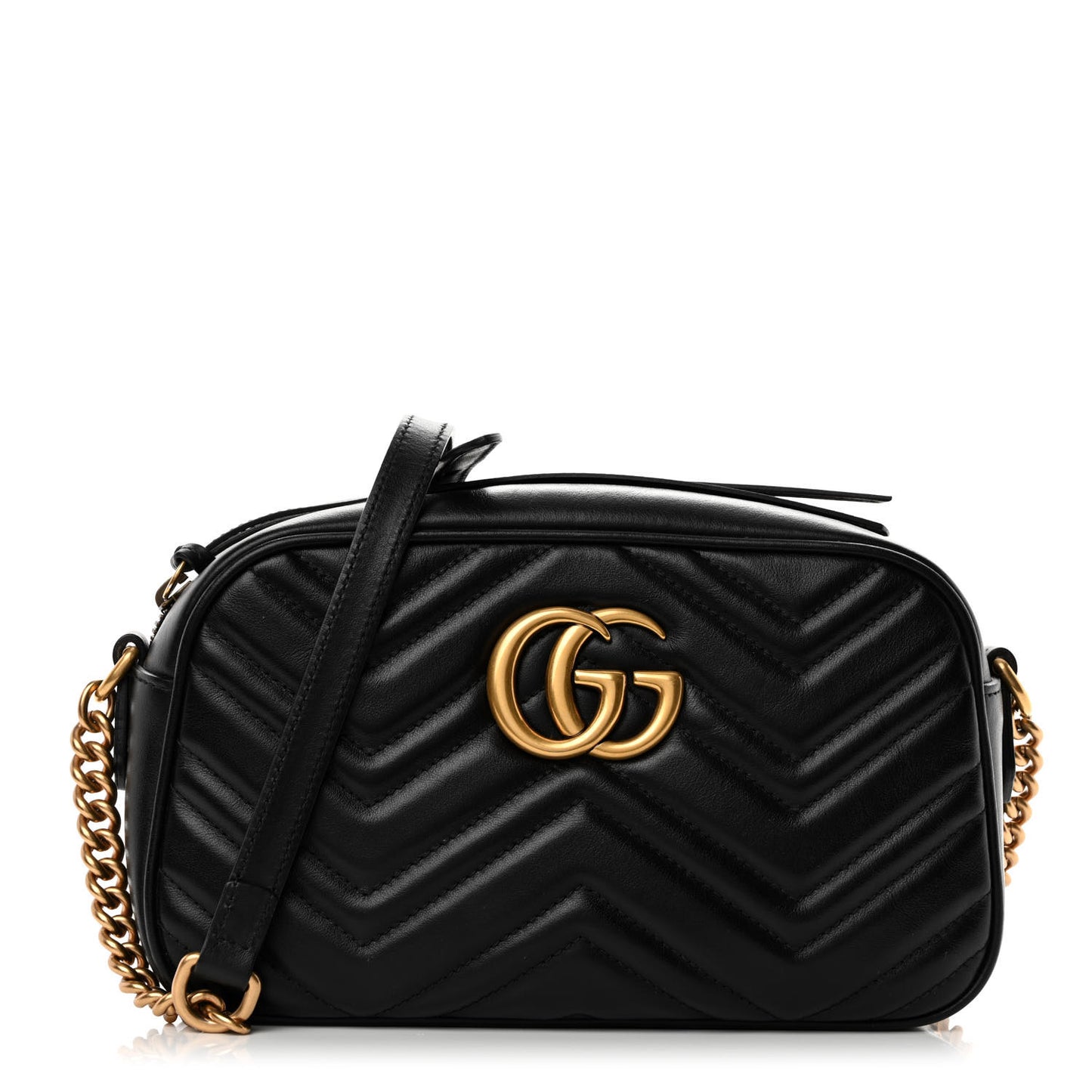 Calfskin Matelasse Small GG Marmont Chain Shoulder Bag Black
