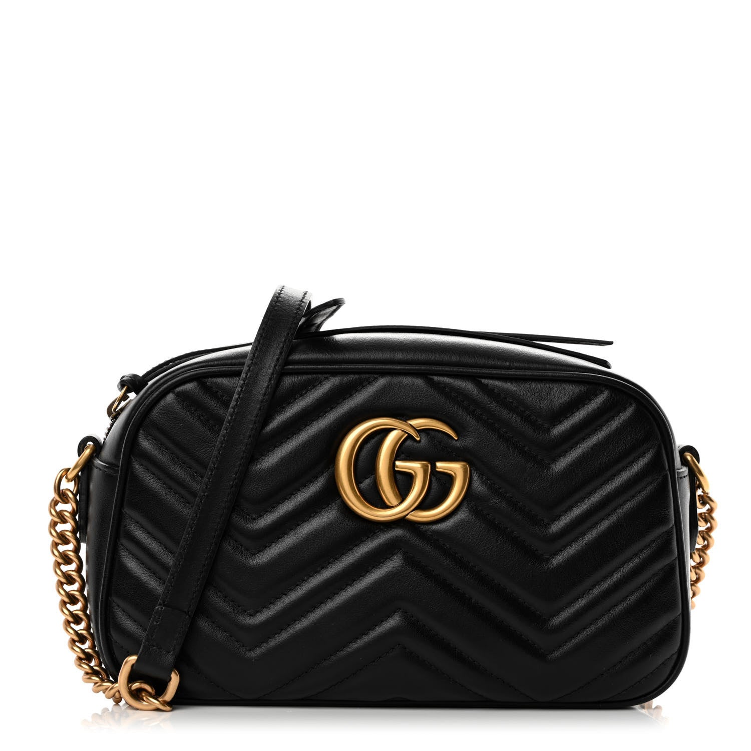 Gucci Calfskin Matelasse Small GG Marmont Chain Shoulder Bag Black 1 of 10