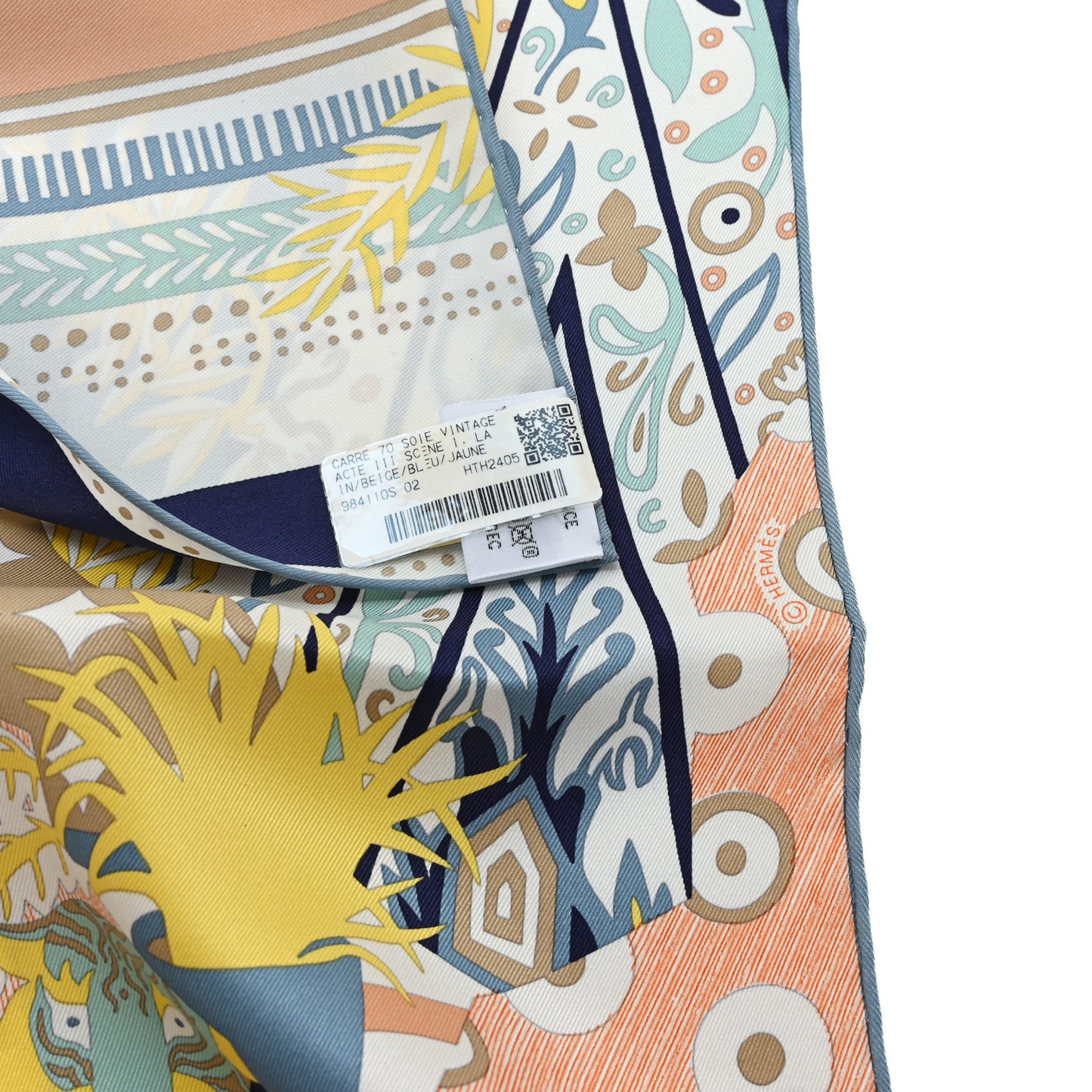 Silk Twill Acte III Scene I La Clairiere Scarf 70 Beige Bleu Jaune