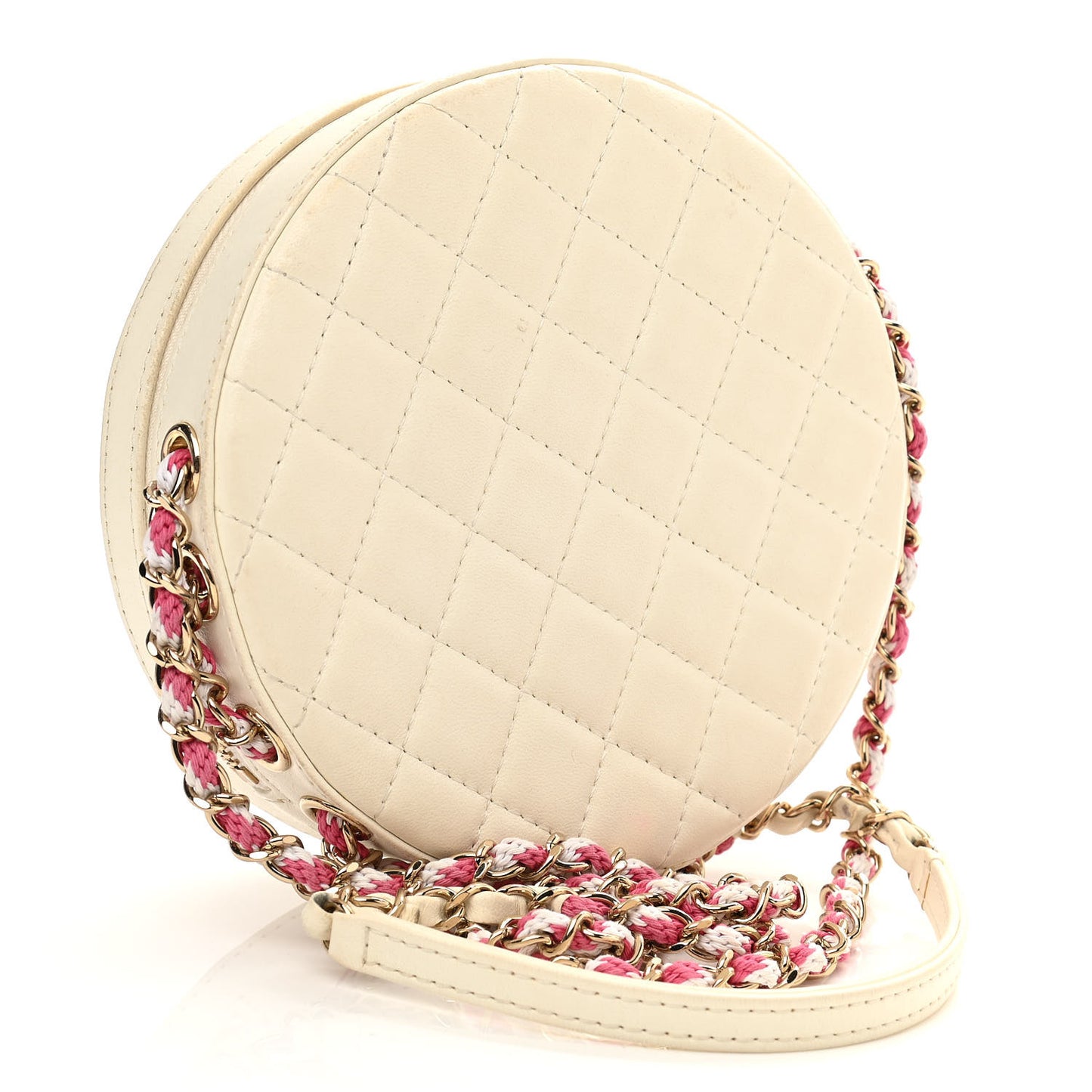 Lambskin Coco Lifesaver Round Bag Pink White