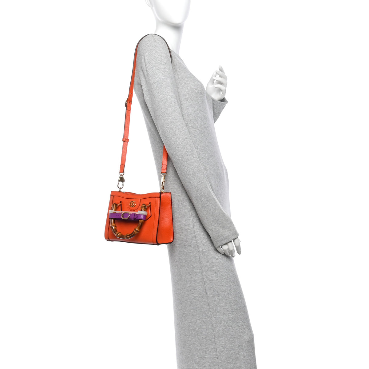 Gucci Textured Dollar Calfskin Web Mini Diana Tote Bag Deep Orange Spicy Cyclamin 2 of 10