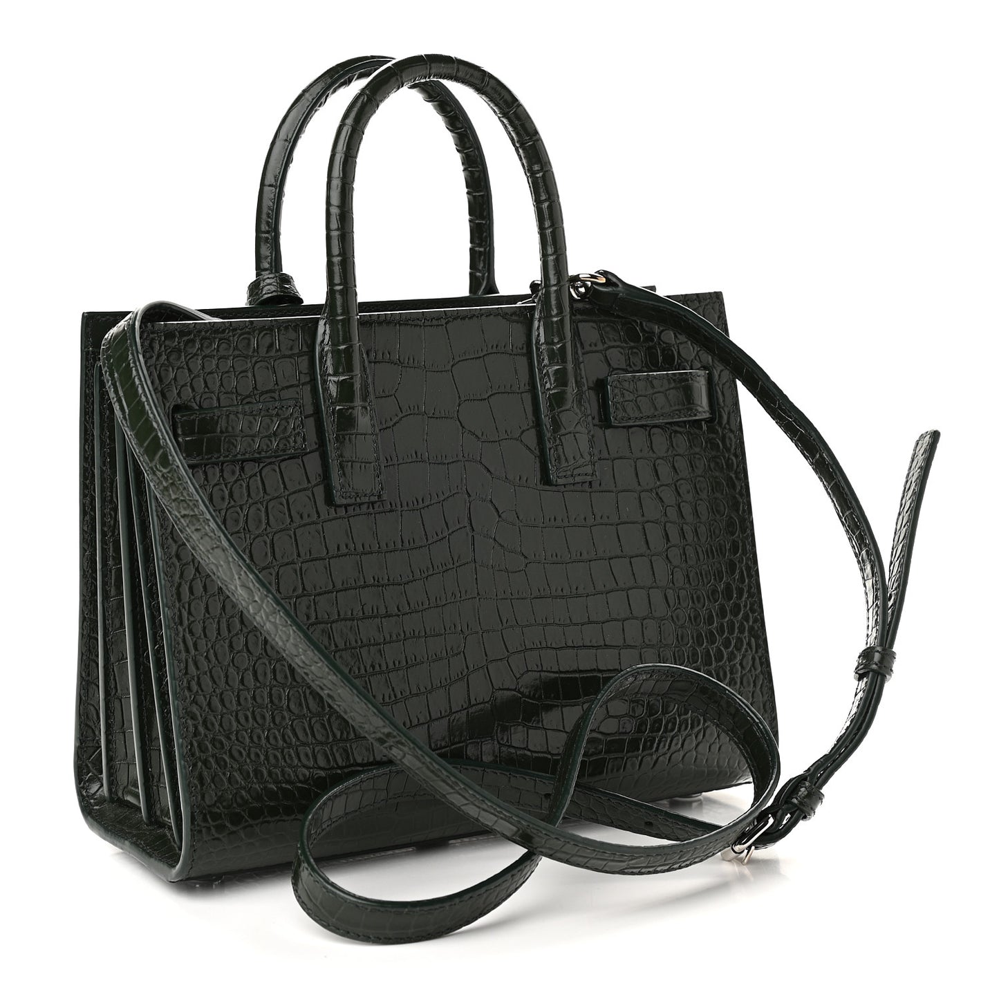 Calfskin Crocodile Embossed Nano Sac De Jour Dark Green