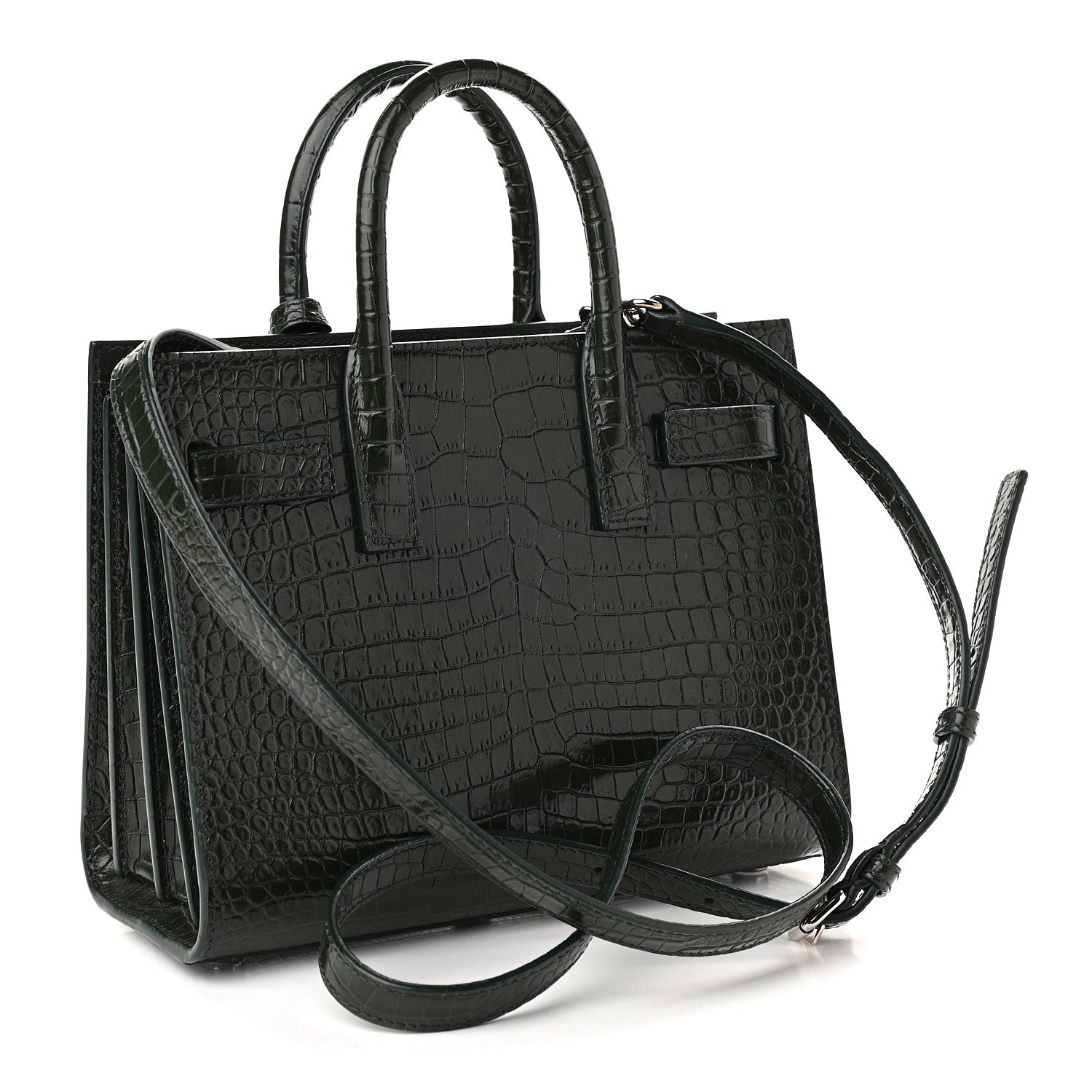 Saint Laurent Calfskin Crocodile Embossed Nano Sac De Jour Dark Green 3 of 10