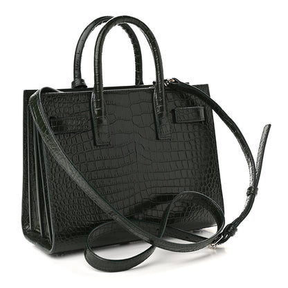 Saint Laurent Calfskin Crocodile Embossed Nano Sac De Jour Dark Green 3 of 10