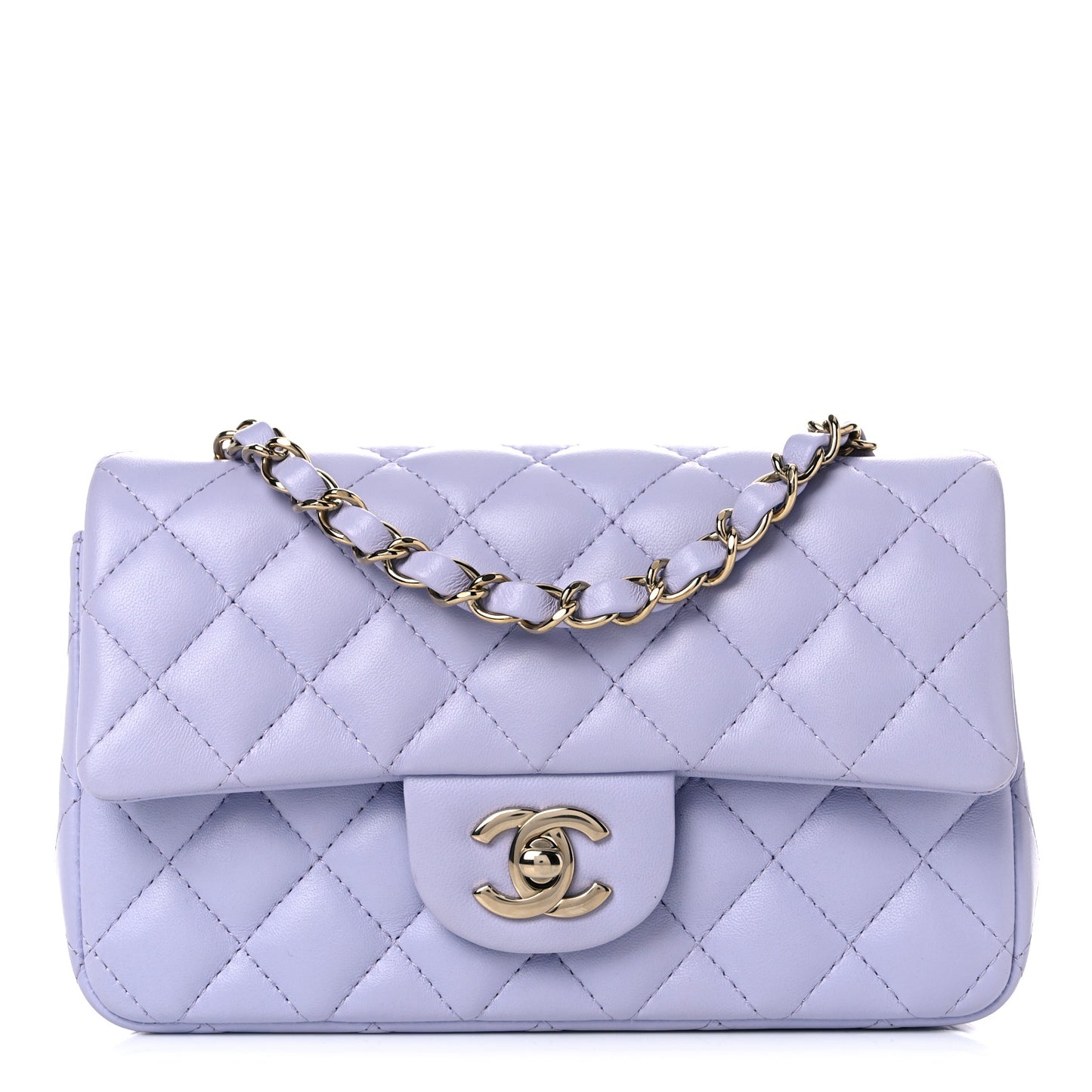 Lambskin Quilted Mini Rectangular Flap Light Purple