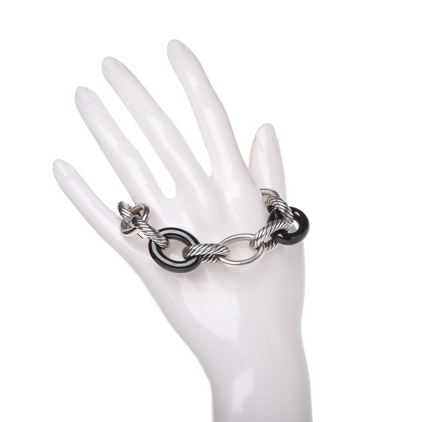 Sterling Silver Black Ceramic 17mm Extra Large Oval Link Bracelet