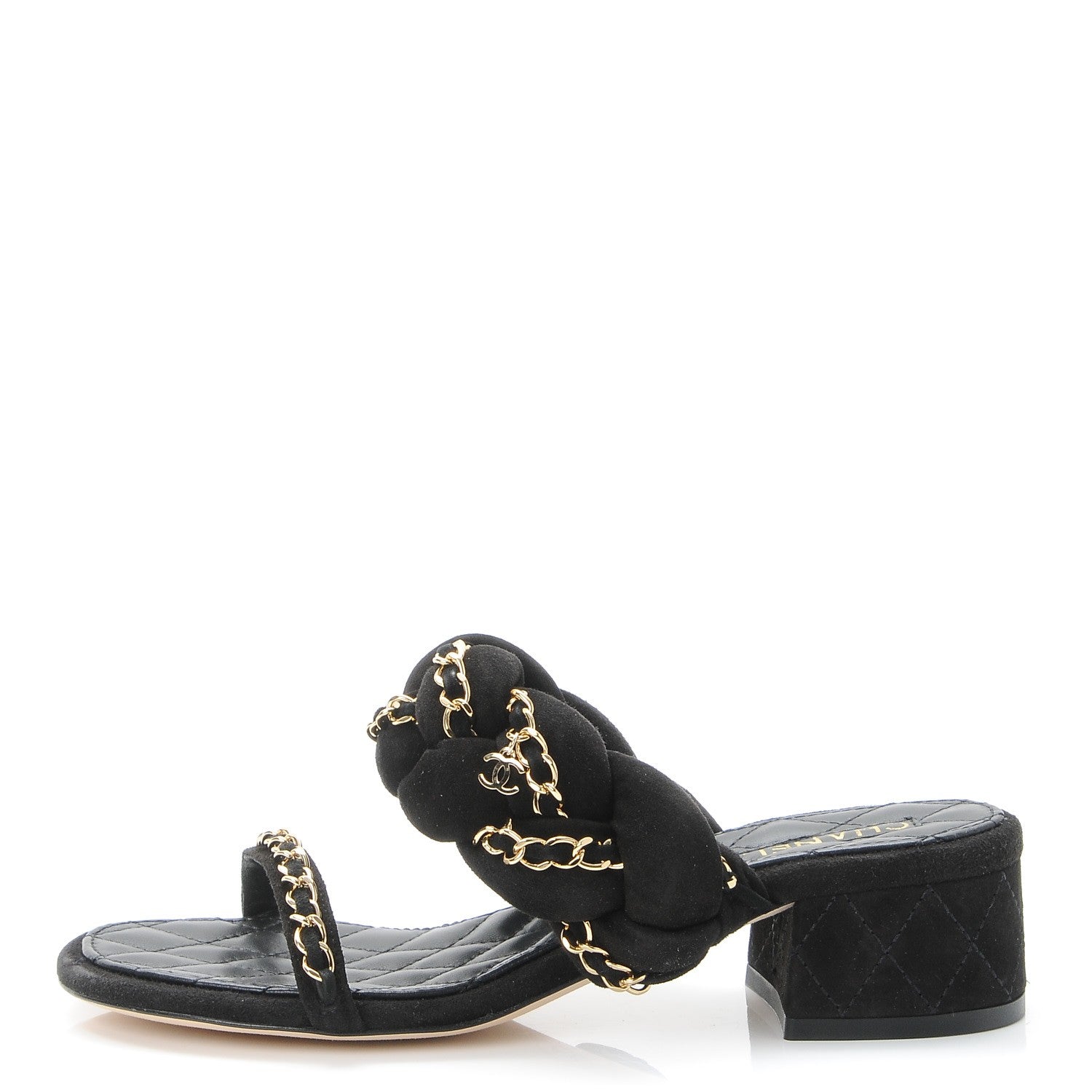 Chanel Kid Suede Chain Braided Sandals 36 Black 1 of 9