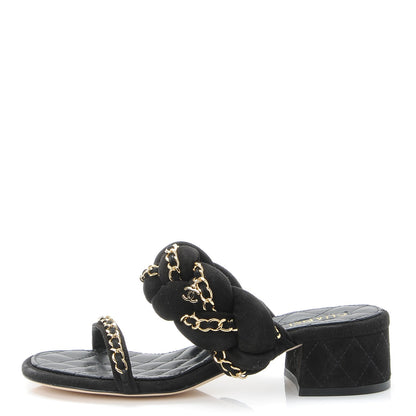 Chanel Kid Suede Chain Braided Sandals 36 Black 1 of 9