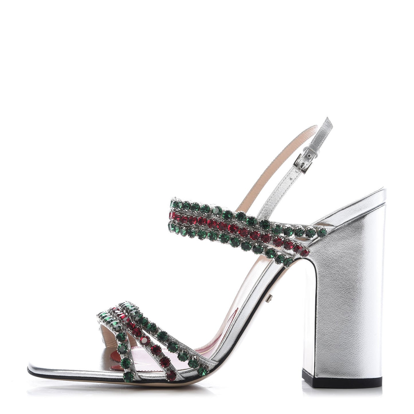 Nappa Silk Crystal Bertie High Heel Sandals 39 Argento