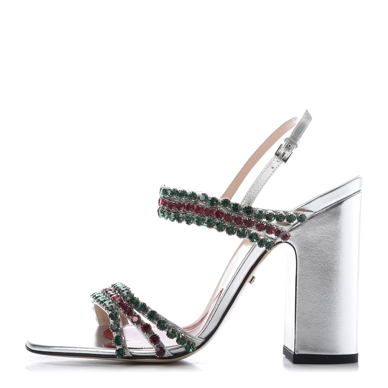 Gucci Nappa Silk Crystal Bertie High Heel Sandals 39 Argento 1 of 9