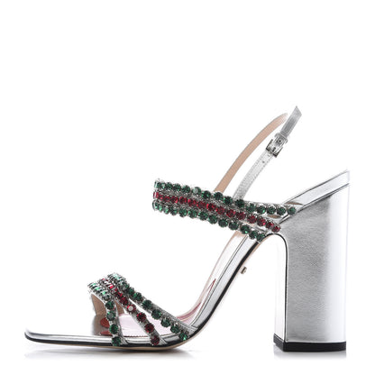 Gucci Nappa Silk Crystal Bertie High Heel Sandals 39 Argento 1 of 9