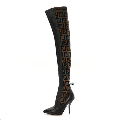 Fendi Nappa Microfiber Fabric FF Rockoko Thigh High Boots 38 Ebano Tobacco Black 1 of 7