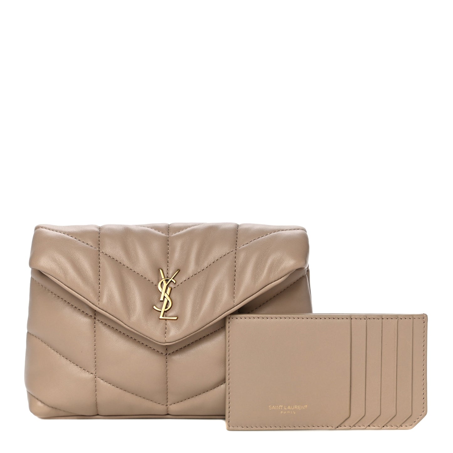 Lambskin Monogram Loulou Puffer Pouch Clutch Dark Beige