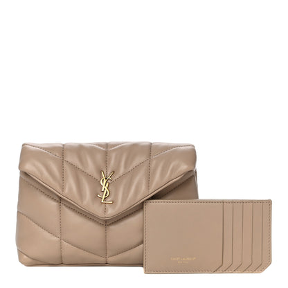 Saint Laurent Lambskin Monogram Loulou Puffer Pouch Clutch Dark Beige 3 of 15